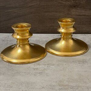 Vintage 40s Pickard China USA Rose and Daisy Set of 2 Gold Candlestick Holders